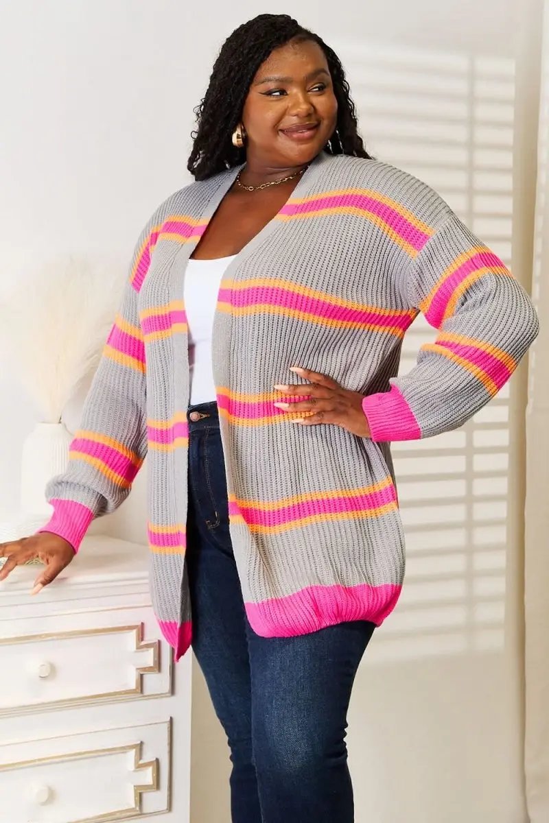 Woven Right Ribbed Long Sleeve Cardigan - Love Salve